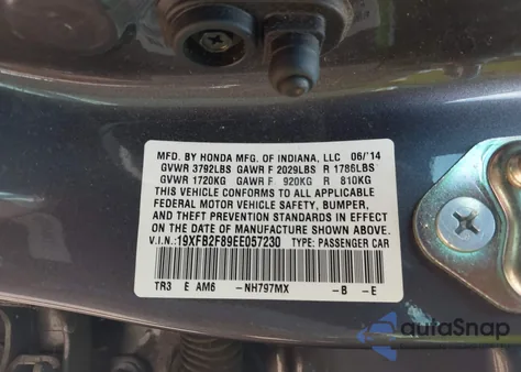 2014 Honda Civic Ex from USA, damaged, VIN 19XFB2F89EE057230
